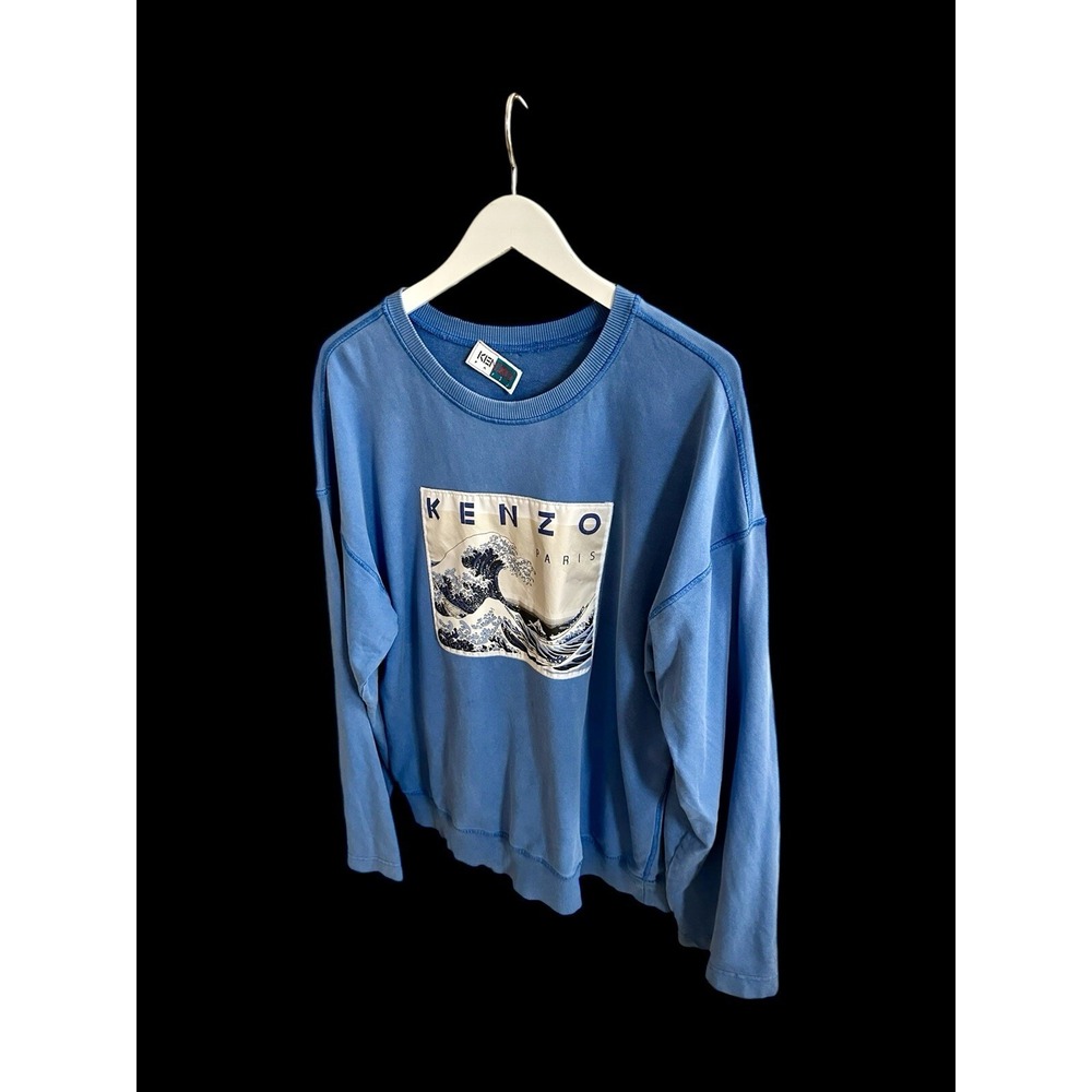 Kenzo Paris Womens‎ Pull-over Sweatshirt Sz Large Color Blue Wave Art No Sz Tag